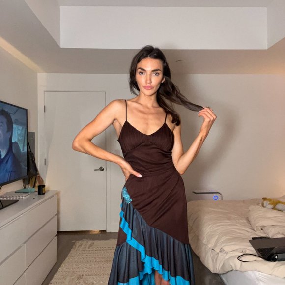 Women's Brown and Blue Dress Y2K for sureeee limited too vibes - Picture 3 of 7